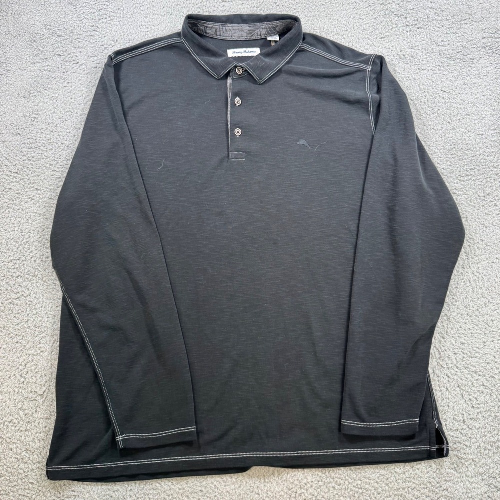 Tommy‎ Bahama Mens Black Long Sleeve Polo Shirt Size XXL Casual Preppy